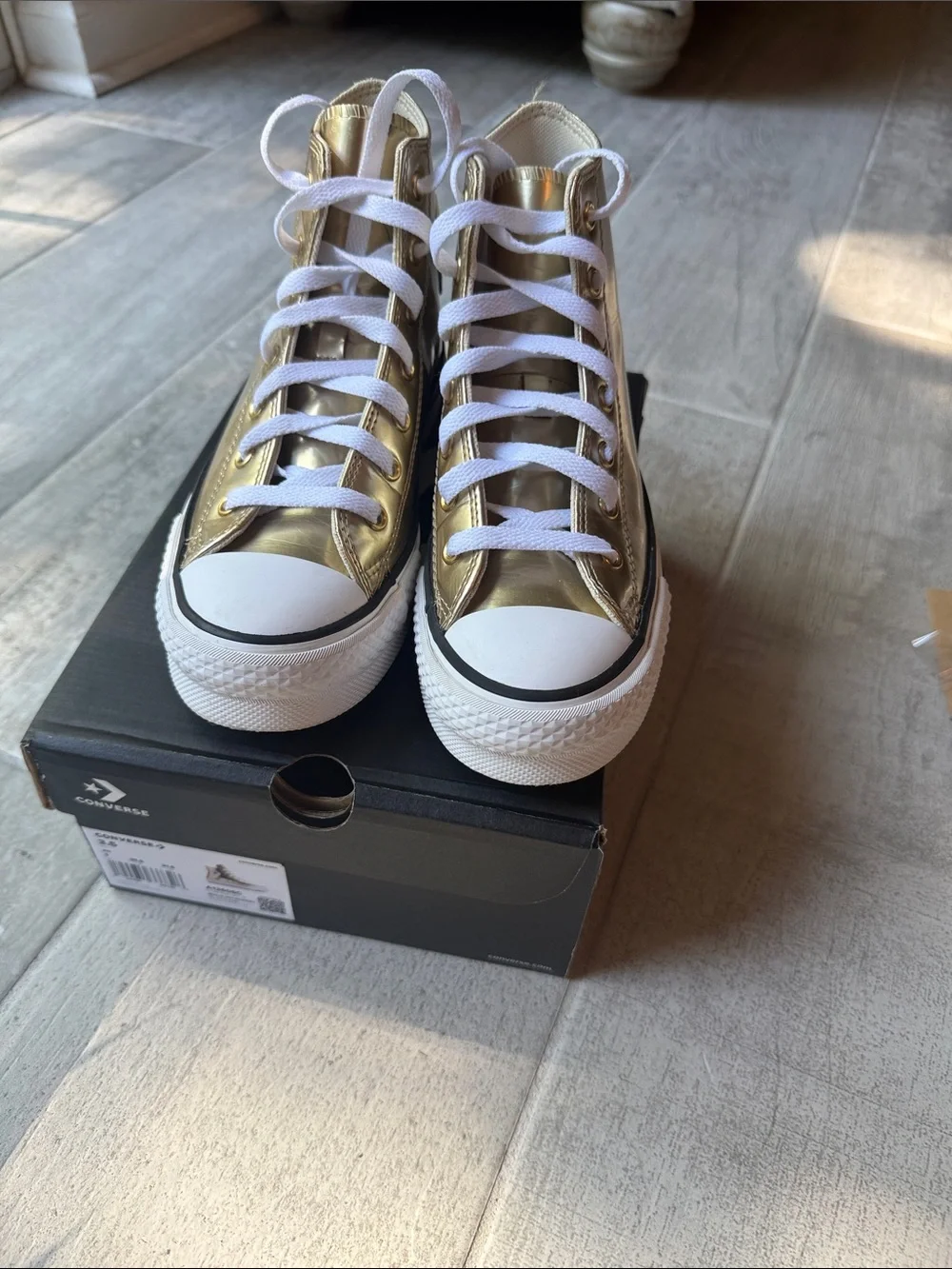 Converse Kids Metallic Gold High-Top Sneakers with White Accents